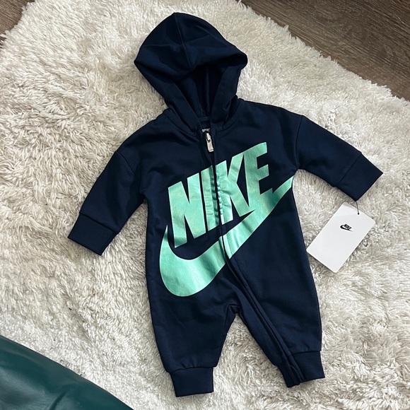 Nike Kids Navy and Mint Green Hooded One Piece - Picture 1 of 8